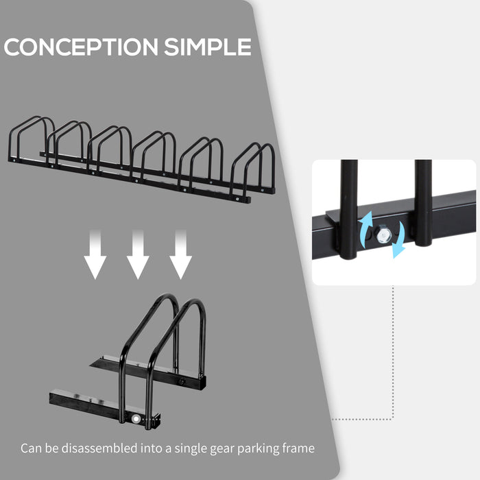 Bicycle Parking Stand Rack - Secure Floor or Wall Mount Bike Storage Solution, 179L x 33W x 27H - Ideal for Cyclists and Garage Organization, 6 Spaces, Black