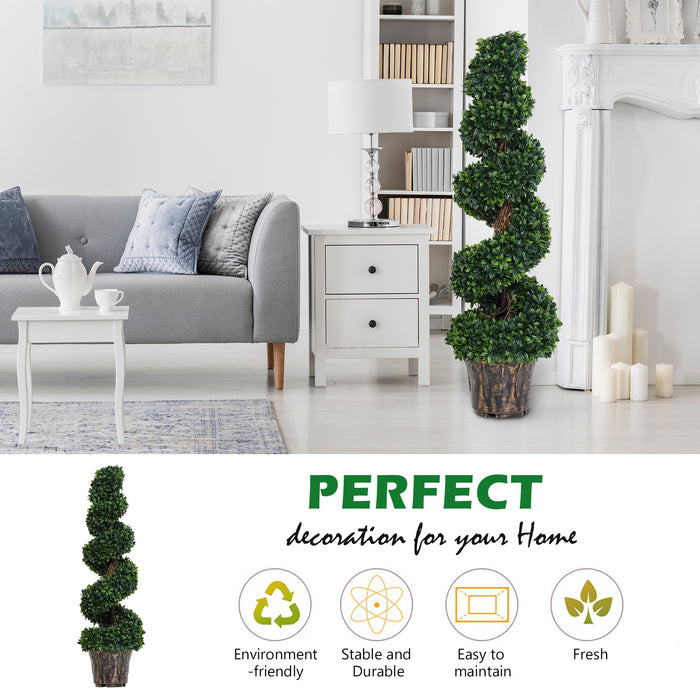 Artificial Boxwood Spiral Topiary Trees - Set of 2 Potted Decorative Plants, 120cm Height - Ideal for Indoor & Outdoor Home Decor