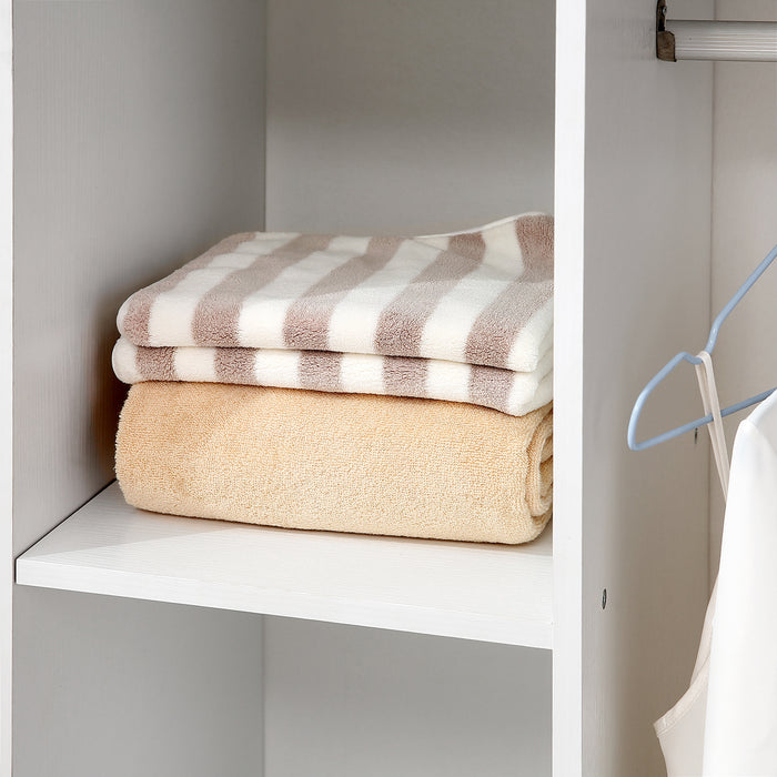 Open Wardrobe with Hanging Rail - Wheeled Storage Unit with Shelves for Bedroom - Versatile Organizing Solution in White