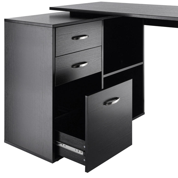 L-Shaped Computer Desk with Drawers and File Cabinet - Spacious Workstation for Home Office - Ideal for Organization and Comfortable Working Environment