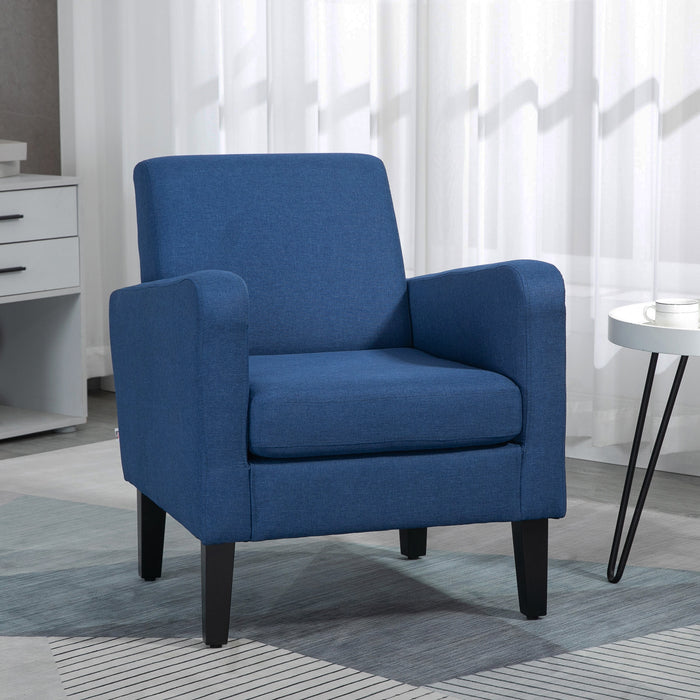 Contemporary Blue Accent Chair - Comfy Occasional Seating with Durable Rubber Wood Legs - Ideal for Living Room and Bedroom Relaxation