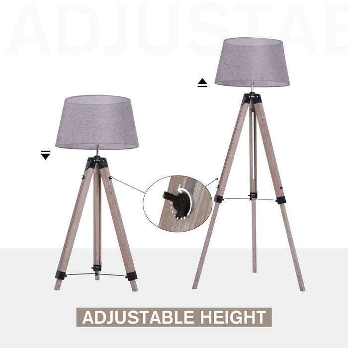 Adjustable Wooden Tripod Floor Lamp - Free Standing Bedside Lighting with E27 Bulb Compatibility - Ideal for Cozy Reading and Room Ambiance