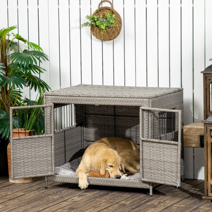 Double-Door Wicker Dog Crate - Includes Soft Washable Cushion, Spacious 85x61x70 cm Kennel - Ideal for Medium to Large Dogs, Comfort & Security