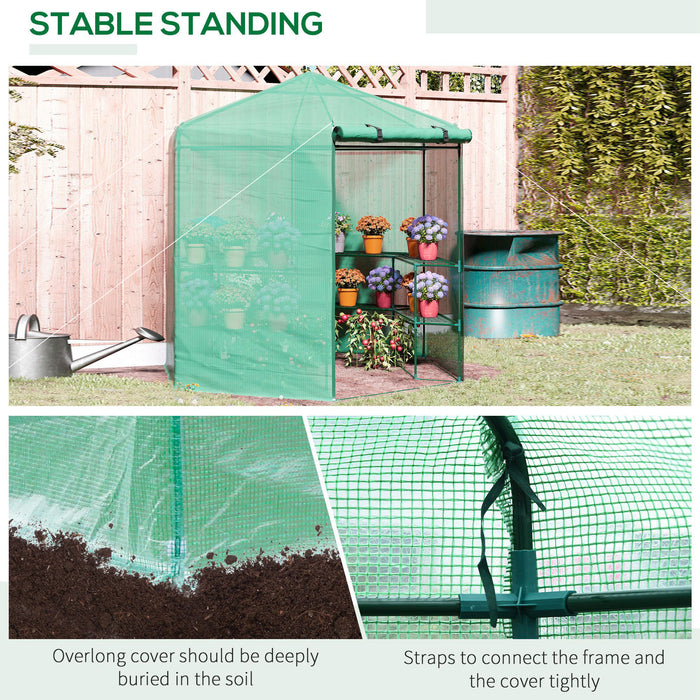 Hexagon Walk-In Greenhouse - PE Cover, Flower & Plant Growth Enclosure with Zippered Door - Perfect for Gardeners, 225x194x215 cm