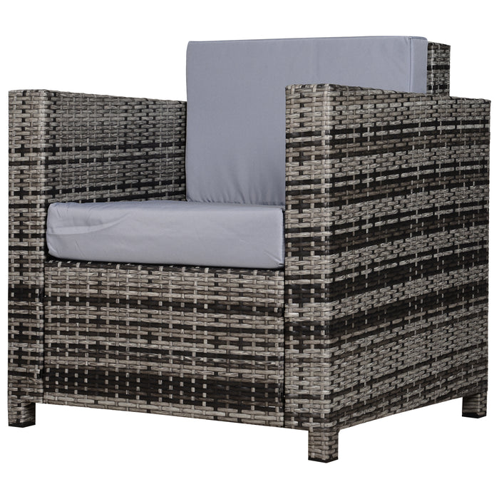 Rattan Single Sofa Armchair - Weatherproof Grey Wicker Weave with Fire-Resistant Cushion - Comfortable Outdoor Seating for Patio and Garden