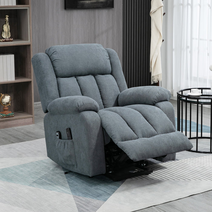 Extra-Large Heavy-Duty Lift Recliner Chair - Fabric Upholstered Power Riser with Remote Control and Side Pocket, Dark Grey - Comforting Seating Solution for Elderly and Limited Mobility Users