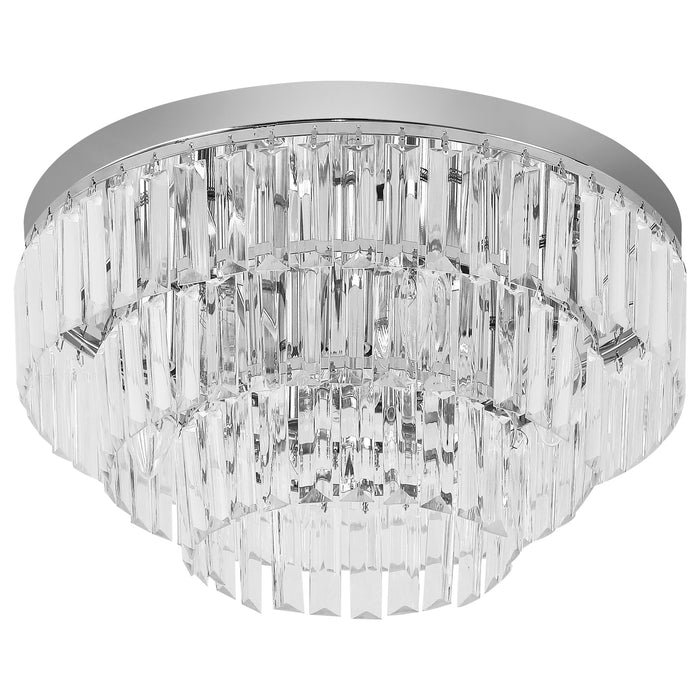 Round Crystal Chandelier - 7-Light Ceiling Mounted Fixture with Elegant Glass Crystals - Ideal Lighting for Living Room, Dining Area, and Hallways