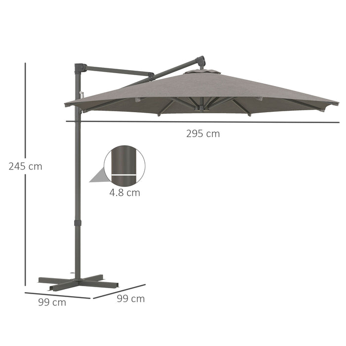 360° Rotating Cantilever Banana Parasol with Cross Base - Outdoor Patio Umbrella with Tilt and Crank Handle, Dark Grey - Ideal for Garden Decks and Poolside Shade