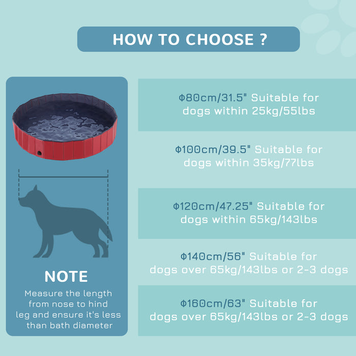 Foldable Dog Pool - 160cm Diameter, 30cm Height, Durable PVC in Red & Dark Blue - Ideal for Pet Bathing and Outdoor Play