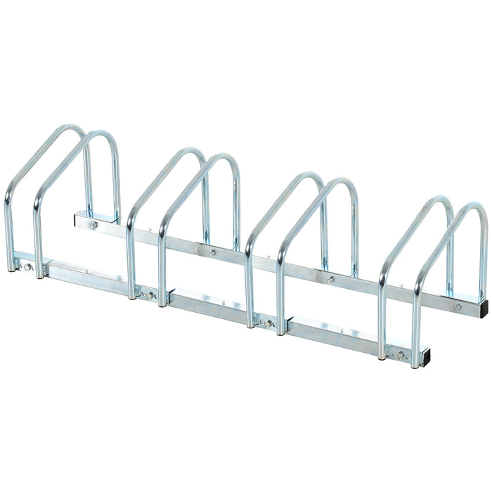 Bike Floor Rack for 4 Bicycles - Sturdy Silver Metal Construction - Space-Saving Storage Solution for Cyclists