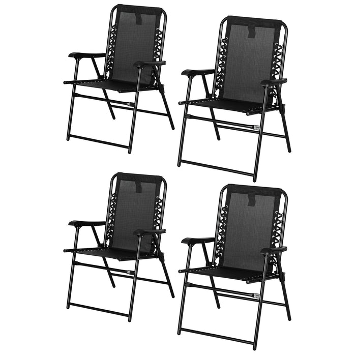 Outdoor Folding Patio Chair Set of 4 - Portable Loungers with Armrests, Steel Frame for Camping, Pool, Beach, Deck - Ideal for Lawn Relaxation and Sunbathing