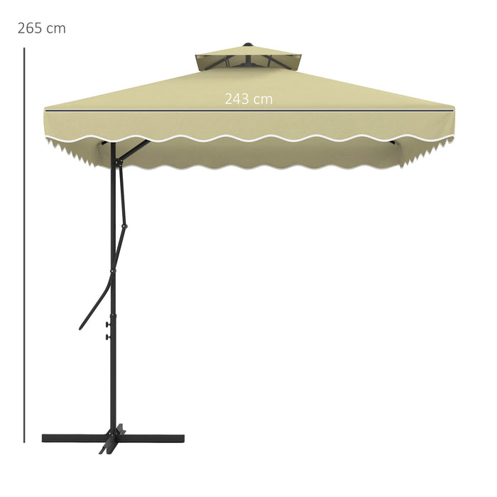 Double-Top Cantilever Garden Parasol, 2.5m Square - Beige Umbrella with Elegant Ruffles - Ideal for Outdoor Relaxation and UV Protection