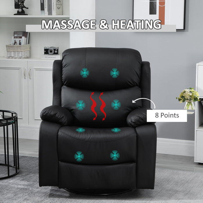 PU Leather Massage Recliner Chair with Heating - 8-Point Vibrating Massage, Swivel Base, Built-in Footrest, and Remote Control - Comfortable Lounge Chair for Relaxation and Stress Relief