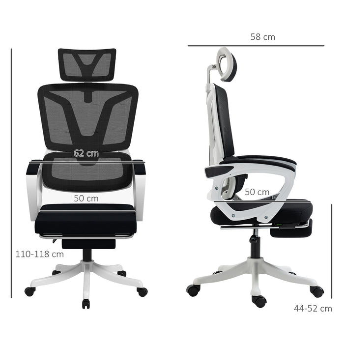 Adjustable Mesh Office Chair - Ergonomic Reclining Desk Chair with Headrest, Lumbar Support & Footrest - Comfortable Swivel Chair for Home Office and Gaming