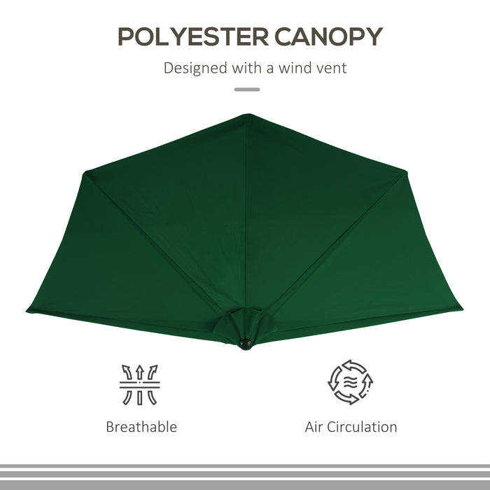 Half Parasol Semi-Circle Patio Umbrella with Crank Handle - Sturdy Metal Frame for Balcony Use - Ideal Sun Shade for Small Spaces (Base Not Included), Green