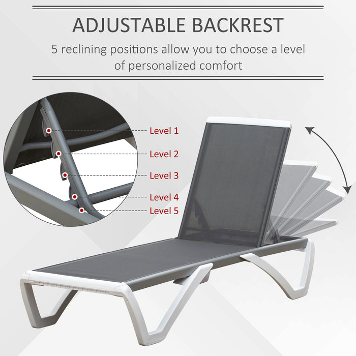 Adjustable Back Portable Chaise Lounge - Breathable Texteline Material in Light Grey - Ideal for Outdoor Relaxation and Comfort