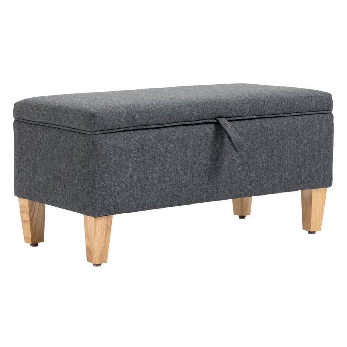 Linen Upholstered Ottoman with Storage - Padded Footstool, Rubberwood Legs, Multipurpose Toy Box, Shoe Bench - Perfect for Bedroom Seating & Organization