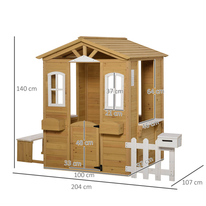 Wooden Playhouse with Accessories - Outdoor Playhouse with Doors, Windows, Mailbox, and Flower Pot Holder - Fun and Creative Play for Kids and Toddlers