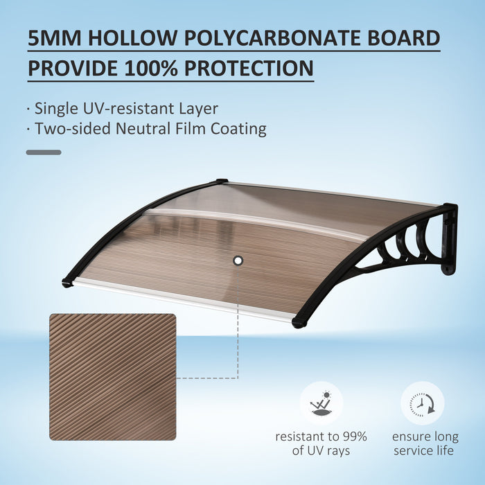 Curved Aluminum & Polycarbonate Awning - Durable Door & Window Canopy, UV & Water Resistant, Modern Brown Design - Home Exterior Protection, 100x75cm Size