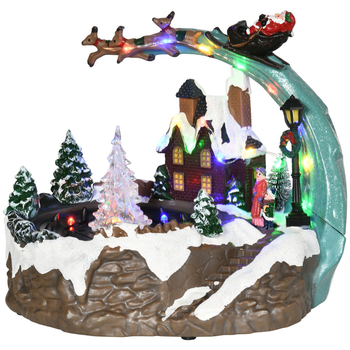 Animated Santa and Deer Fountain Christmas Village - Multicolored LED Lit Winter Wonderland Scene - Festive Plug-In Decor for Holiday Display