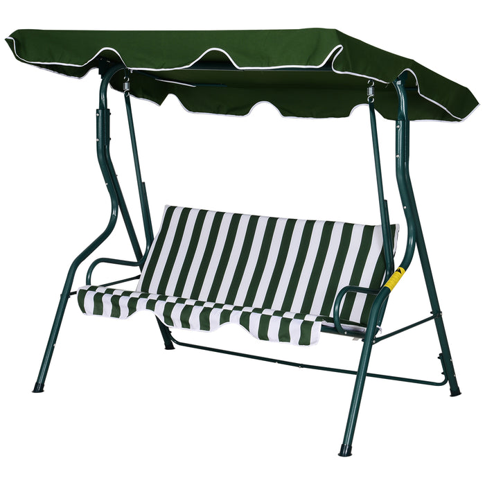 Steel 3-Seater Garden Swing Chair with Green Canopy - Outdoor Patio Furniture with Weather-Resistant Design - Ideal for Deck, Backyard, or Patio Relaxation