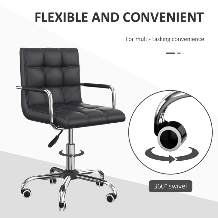 Mid Back PU Leather Swivel Desk Chair - Ergonomic Computer Chair with Adjustable Height and Wheels - Ideal for Home Office Comfort