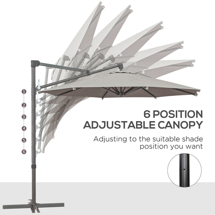 360° Rotating Cantilever Banana Parasol with Cross Base - Outdoor Patio Umbrella with Tilt and Crank Handle, Light Grey - Ideal for Garden, Deck, and Backyard Sun Protection