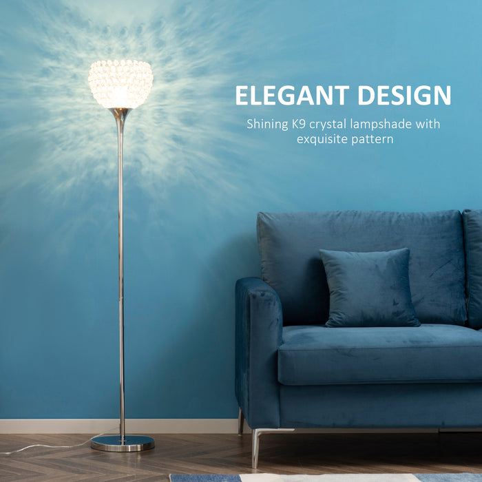 Elegant K9 Crystal Floor Lamp - Tall Standing Lighting with E27 Bulb Base & Foot Switch - Ideal for Living Room, Bedroom, Study, or Office Decor