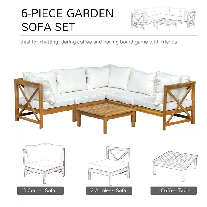 6-Piece Acacia Wood Patio Sofa Set with Cushions - Garden Seating & Coffee Table Ensemble - Ideal for Outdoor, Indoor, Balcony & Poolside Comfort