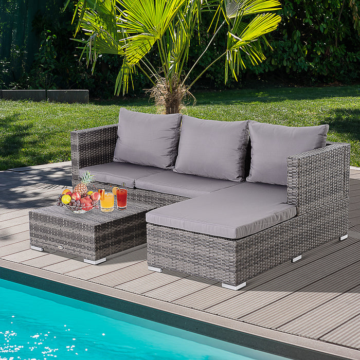 4-Seater PE Rattan Garden Lounge Set - Weather-Resistant Grey Outdoor Furniture Ensemble - Perfect for Patio and Social Gatherings