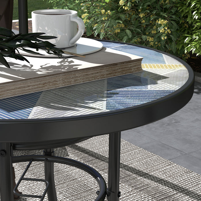 Tempered Glass Top Outdoor Table - Sturdy Steel Framed Patio Furniture with Artistic Print Design - Ideal for Porch & Balcony in Multicolor Finish