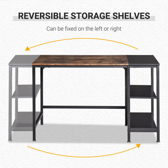 Modern Study and Writing Desk with Dual Storage Shelves - Sturdy Steel Frame Home Office Workstation - Versatile Setup with Adjustable Shelving, 120x60x76cm