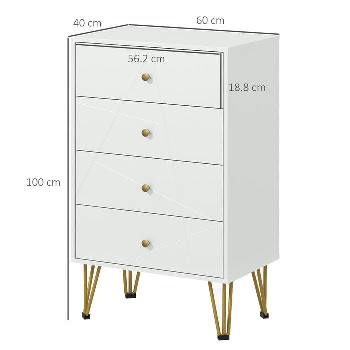 Modern White 4-Drawer Chest - Bedroom Dresser with Sleek Storage Cabinets - Stylish Hairpin Leg Design for Home Organization