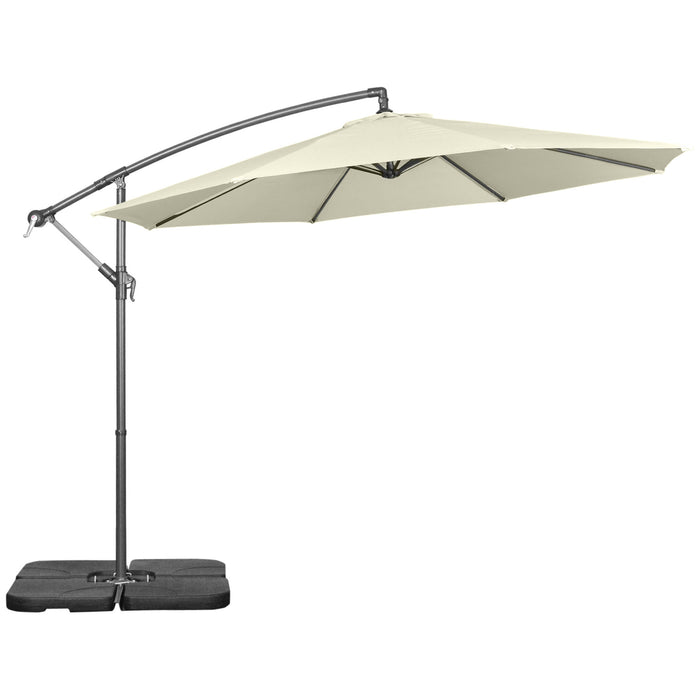 Banana Cantilever Umbrella with Crank Handle - 3m Beige Sun Shade Garden Parasol with Cross Base - Convenient Outdoor UV Protection for Patio, Deck, Poolside