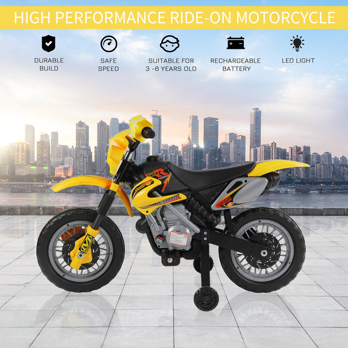 Kids Electric Motorbike - 6V Battery-Powered Ride-On Motorcycle, Yellow - Fun Outdoor Riding Toy for Children