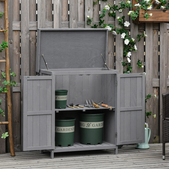 Outdoor Wooden Storage Cabinet - Garden Tool Organizer with Shelving and Dual Doors, 74 x 43 x 88cm, Grey Finish - Ideal for Yard Equipment and Supplies Management