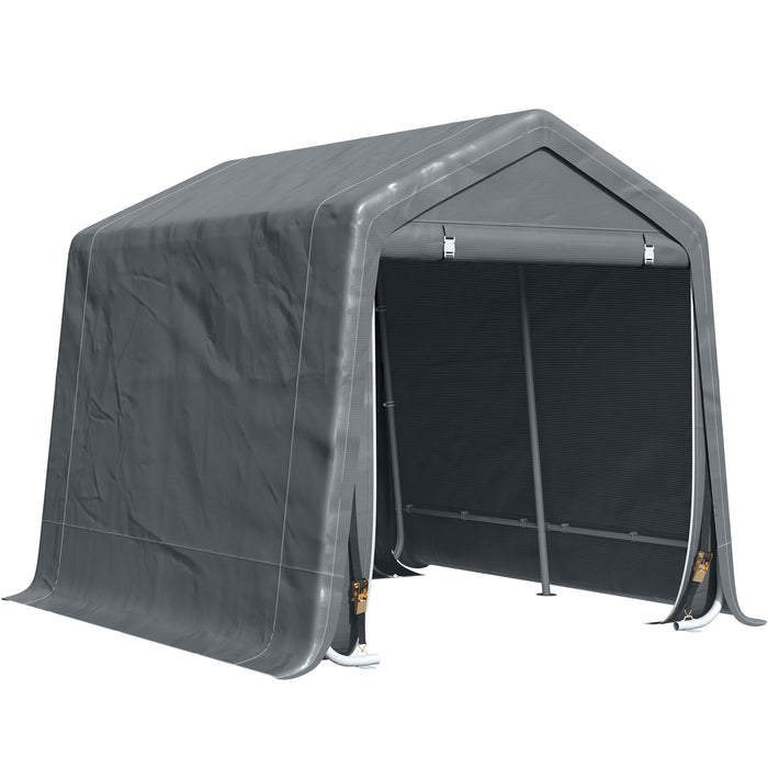 Heavy Duty Garden Storage Tent - Bike Shed with Metal Frame and Double Zipper Doors, 2.8x2.4x2.4m, Dark Grey - Ideal Patio Storage Shelter for Outdoor Equipment