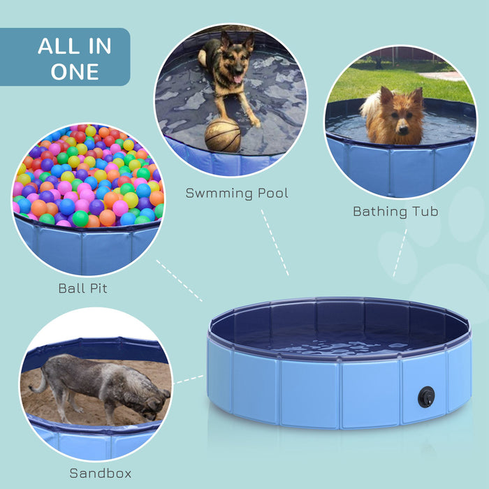 Foldable Pet Swimming Pool in Blue - 80 cm Diameter for Dogs & Cats - Portable Outdoor Bathing Tub for Pets