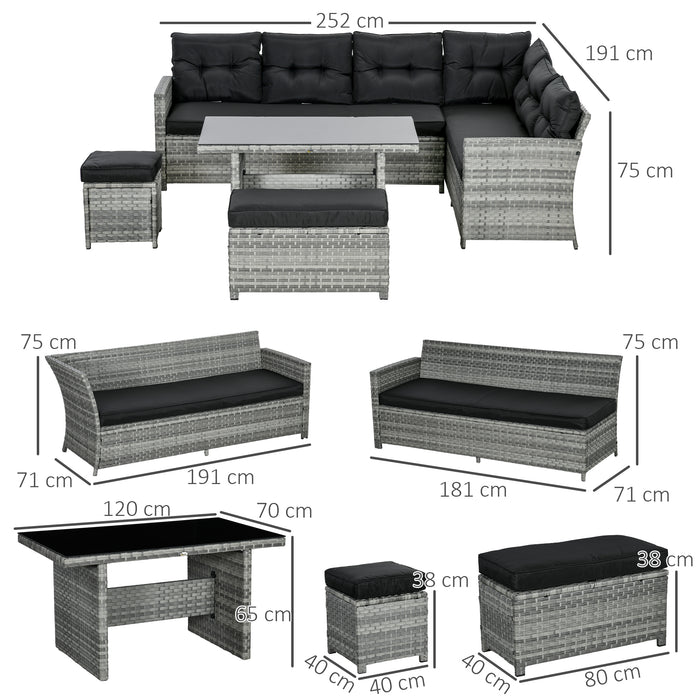 5-Piece Rattan Patio Set with Corner Sofa - Includes Footstools & Glass Coffee Table, Comfy Cushions - Ideal for Outdoor Living & Entertainment Spaces