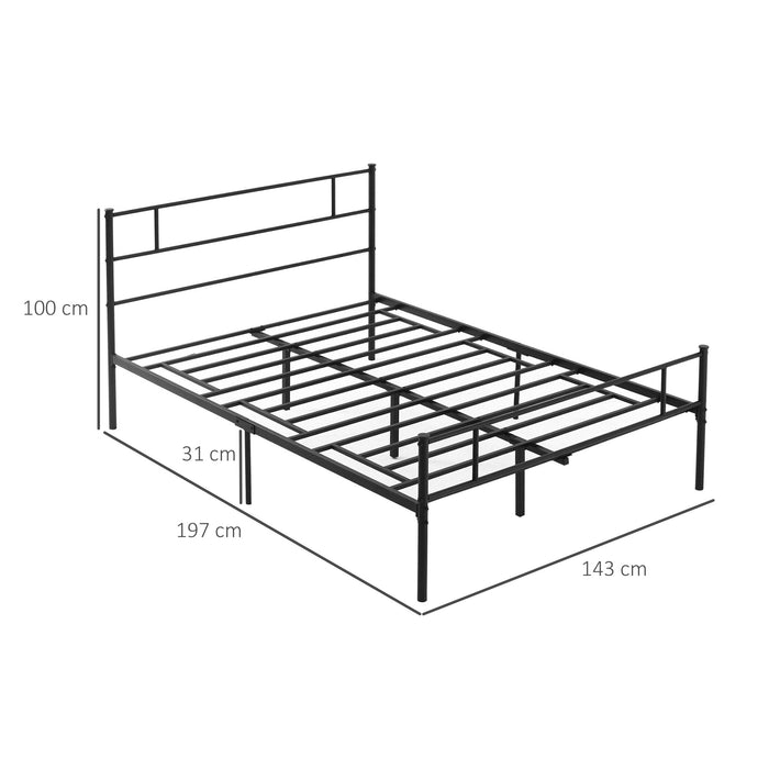 Sturdy Double Metal Bed Frame with Headboard and Footboard - Slatted Support Base & Ample Underbed Storage - Ideal Bedroom Furniture Solution