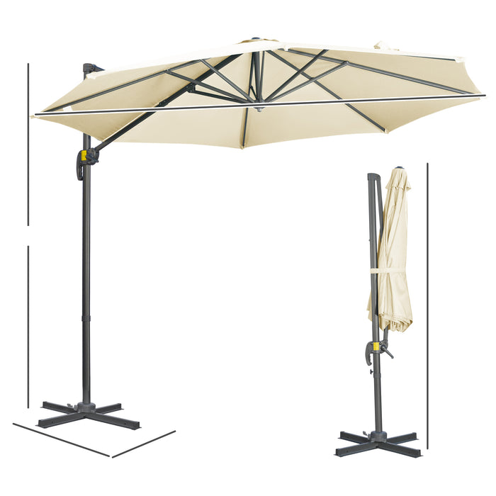 Cantilever Parasol with Cross Base - 3x3 Meter Cream White Garden Umbrella with 360° Rotation and Tilt - Ideal for Outdoor Patios and Sun Protection