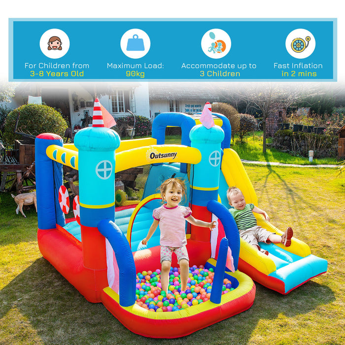 Kids 4-in-1 Bounce Castle Sailboat - Large Inflatable Playhouse with Slide, Trampoline, and Water Pool - Ultimate Outdoor Fun for Children Aged 3-8