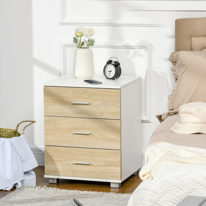 Oak Effect Bedside Table with 3 Drawers - Modern Nightstand & End Table for Bedroom or Living Room - Stylish Storage Solution for Home Spaces