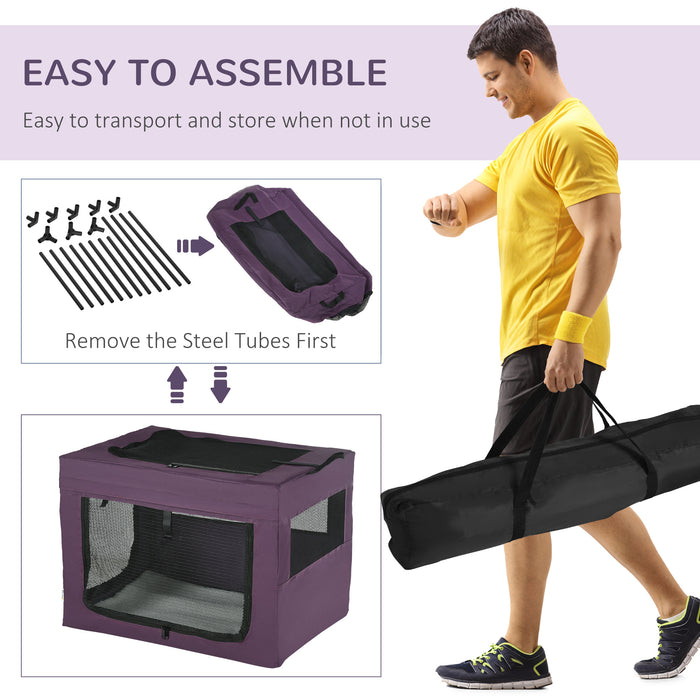 Portable Pet Carrier - Foldable Dog and Cat Transport Bag in Purple, 69x51x51cm - Ideal for Miniature and Small Breed Travel Needs