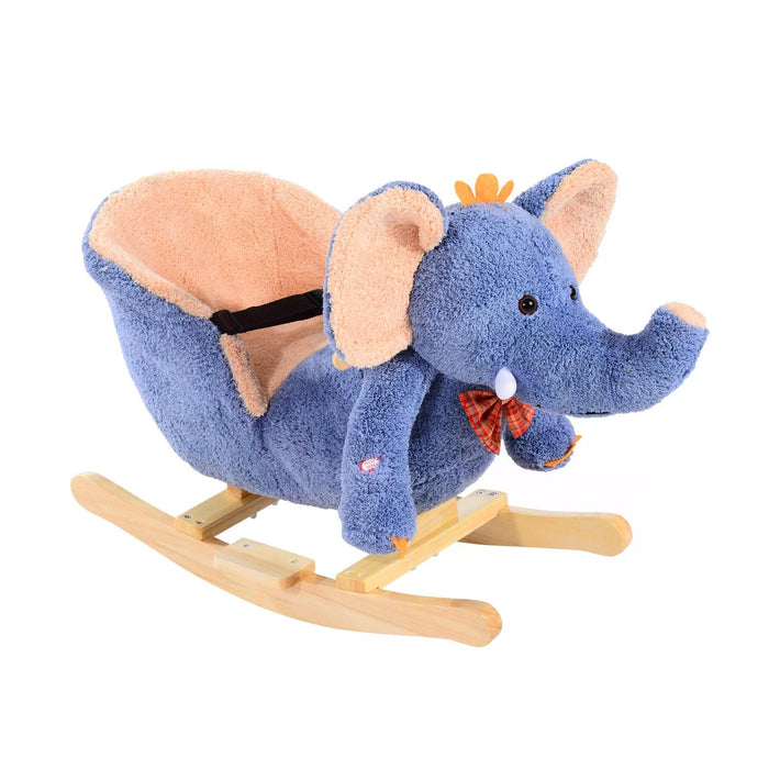 Plush Elephant Rocking Horse with Sound for Kids - Soft Toddler Rocker Seat Toy in Blue - Ideal Baby Gift for Play & Development