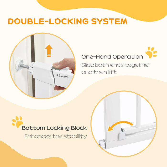 Pressure Fit Double Locking Pet Safety Gate, 75-82cm - Includes Cat Flap for Doorways and Hallways, White - Ideal Barrier for Pets and Small Animals