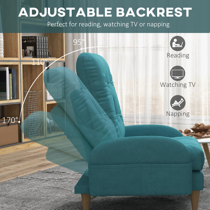 Modern Button Tufted Armchair & Footstool Set - Adjustable Backrest, Side Pockets, Wood Legs, Comfort Cushions - Elegant Seating Solution for Relaxation & Style