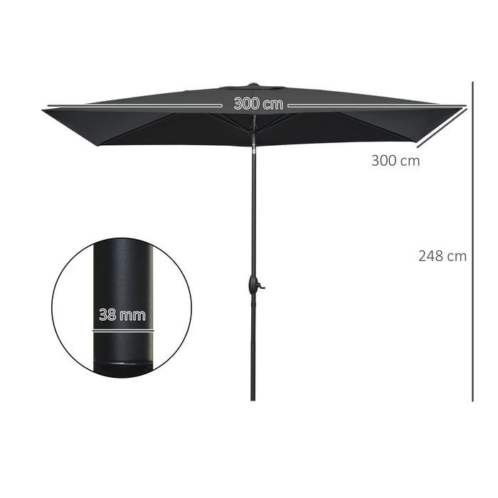 Rectangular Patio Market Umbrella - 2x3m Outdoor Garden Parasol with Crank and Push Button Tilt, Aluminium Pole - Ideal Sunshade for Outdoor Relaxation, Black