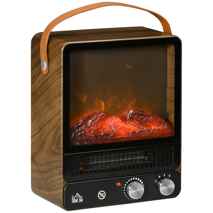 Portable Tabletop Electric Fireplace Heater - Realistic Flame, Overheat Protection, Adjustable 750/1500W Settings - Cozy Ambiance for Indoor Use in Dark Walnut Finish