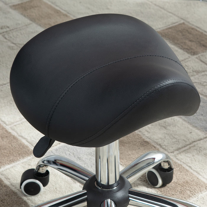 Hydraulic Saddle Stool - 360° Rotating, Height-Adjustable, Faux Leather Salon Spa Chair with Rolling Base - Ideal for Massage Therapists and Beauticians